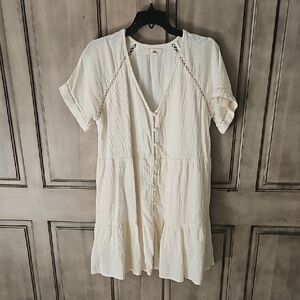 Rip Curl Cream Button-Front V-Neck Dress/Cover up, Medium